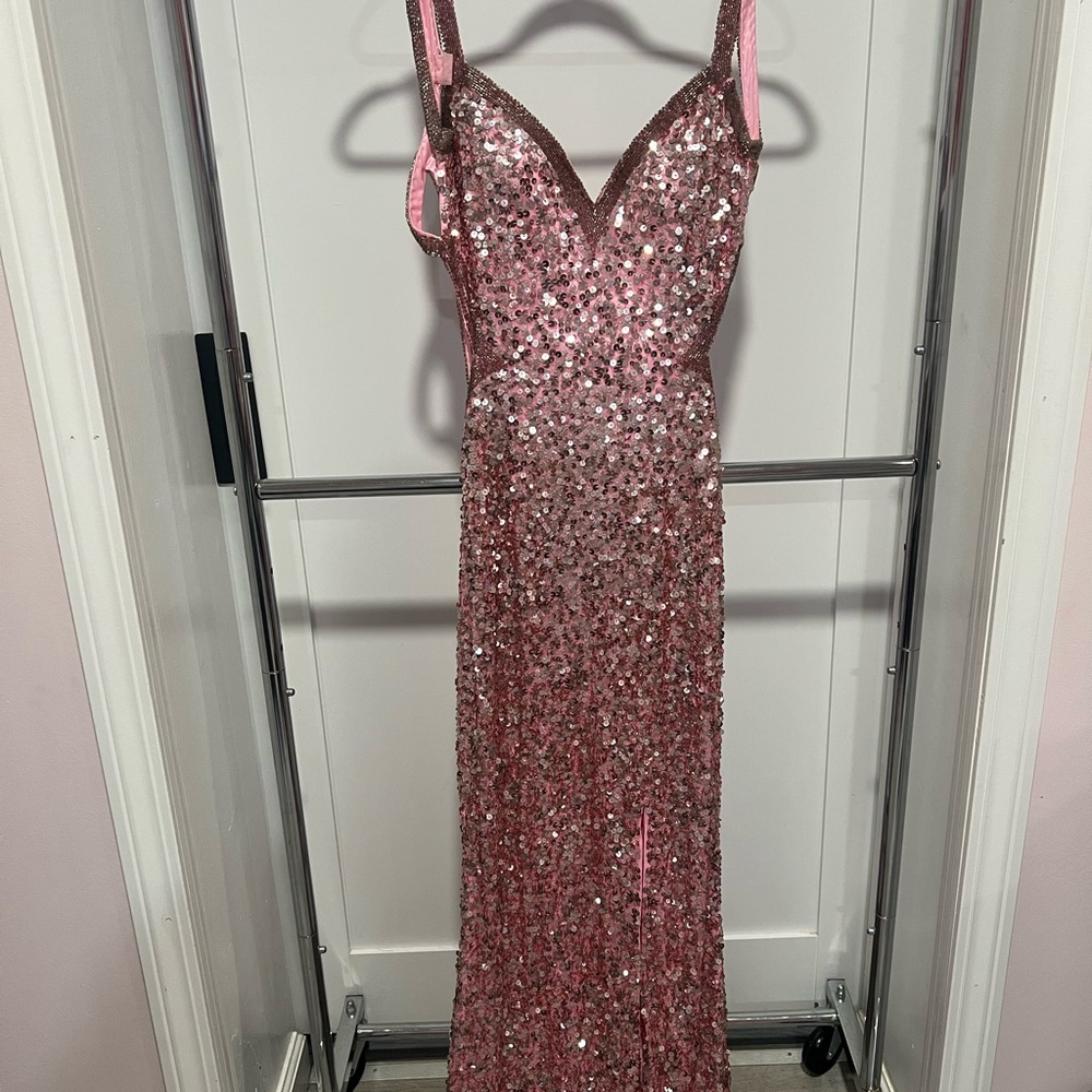 Elegant Pink Sequin Prom Dress